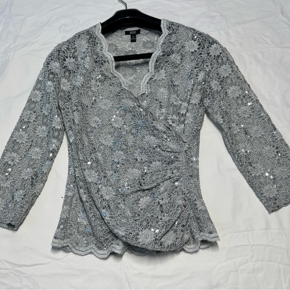 MSK Silver Lace Wrap Blouse - Picture 6 of 7